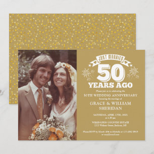 Gold Just Married 50th Wedding Anniversary Photo Invitation