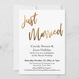 Gold Just Married Bokeh Black Back Reception Invitation