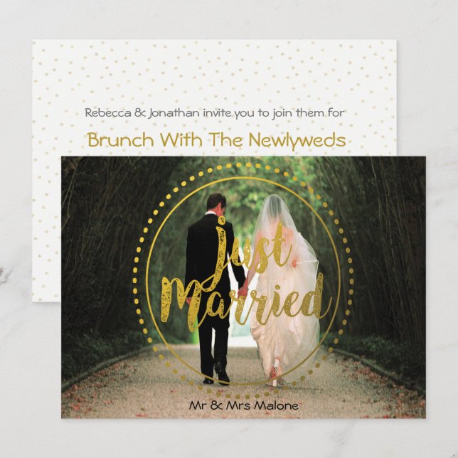 Gold Just Married Photo | Post Wedding Brunch Invitation (Front/Back)