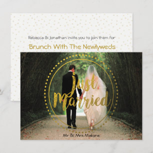 Gold Just Married Photo   Post Wedding Brunch Invitation