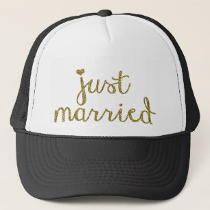 Gold Just Married Wedding gift Trucker Hat