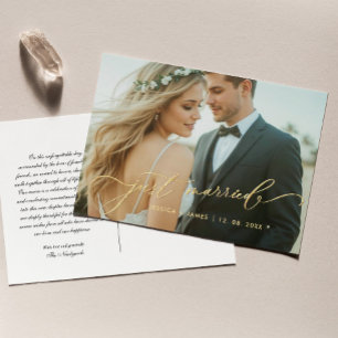 Gold Just Married Wedding Photo Announcement Postcard