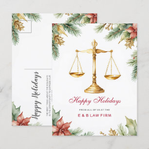 Gold Justice Scale Holly Pine Lawyer Christmas Holiday Postcard