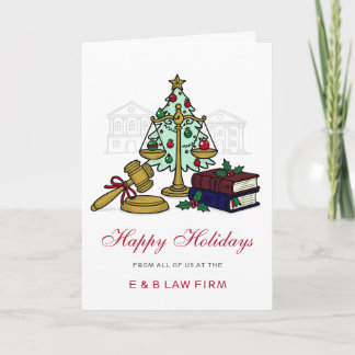 Gold Justice Scale Holly Wreath Lawyer Christmas  Holiday Card