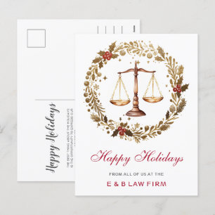 Gold Justice Scale Holly Wreath Lawyer Christmas Holiday Postcard