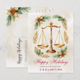 Gold Justice Scale Holly Wreath Lawyer Christmas Holiday Postcard