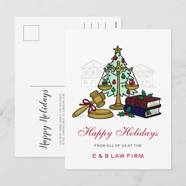 Gold Justice Scale Holly Wreath Lawyer Christmas Holiday Postcard (Front/Back)