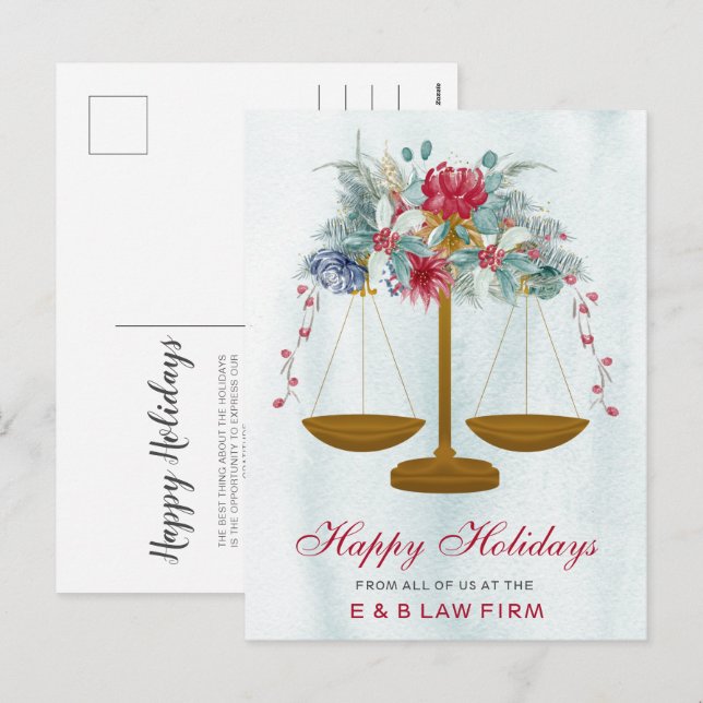 Gold Justice Scale Holly Wreath Lawyer Christmas Holiday Postcard (Front/Back)