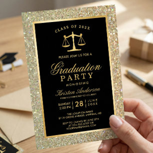 Gold Justice Scale Law School Graduation Party Invitation