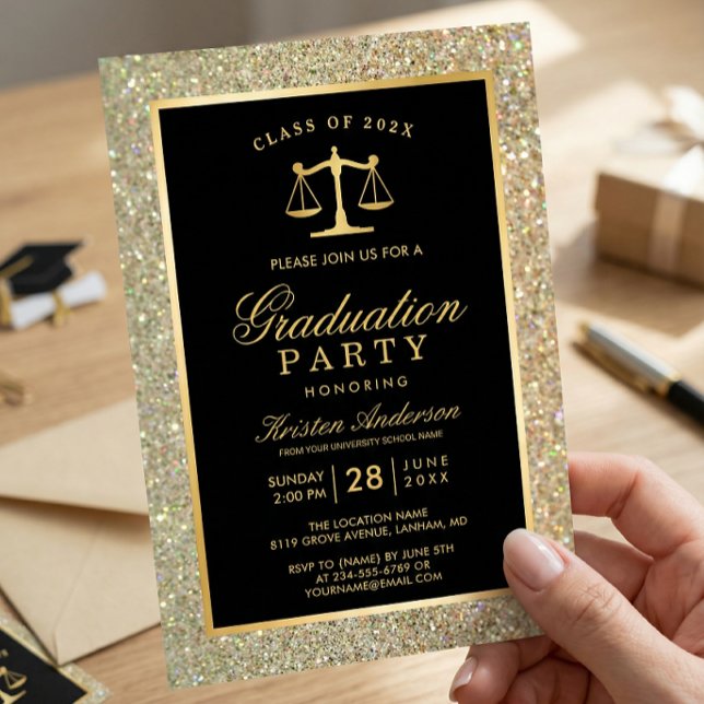 Gold Justice Scale Law School Graduation Party Invitation (Creator Uploaded)