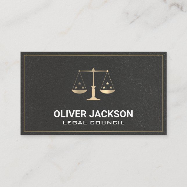Gold Justice Scales | Black Wall Texture Business Card (Front)