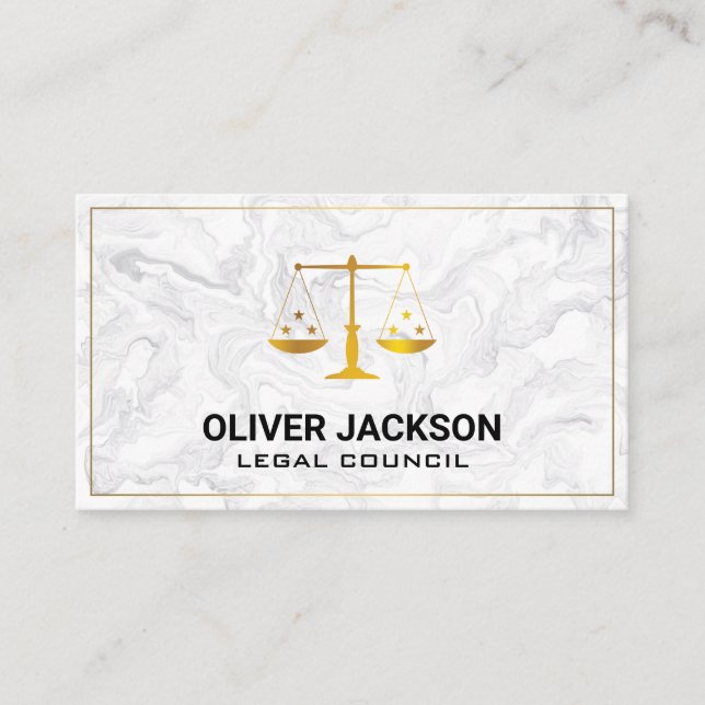 Gold Justice Scales | Marble Business Card (Front)