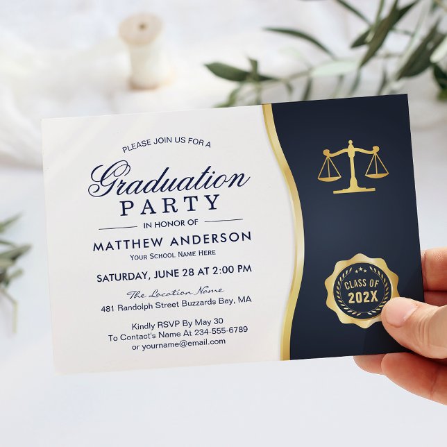 Gold Justice Wreath Law School Graduation Party Invitation (Creator Uploaded)