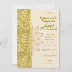 Gold Kente Wedding Invitation with Flower Details 