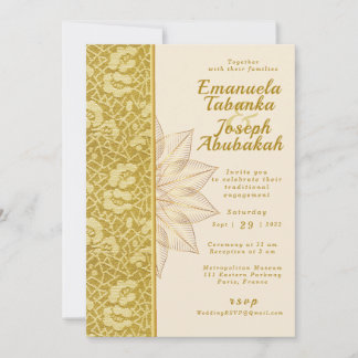 Gold Kente Wedding Invitation with Flower Details