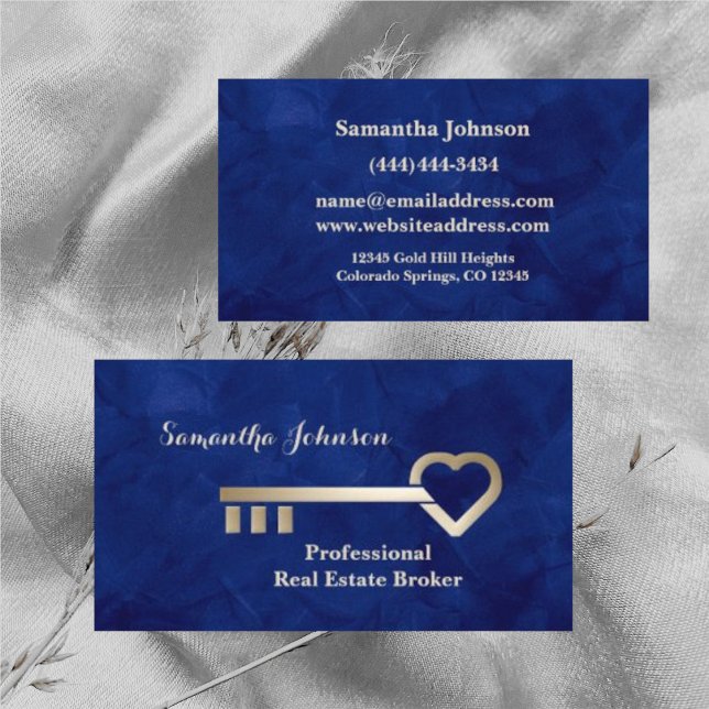 Gold Key Imperial Blue Real Estate Business Card (Creator Uploaded)