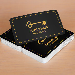 Gold Key Logo l Black Real Estate Agent Broker  Business Card