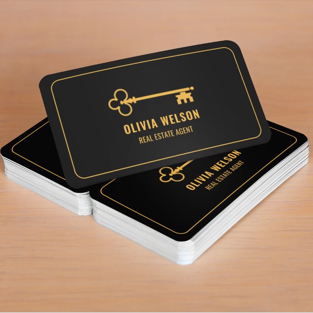 Gold Key Logo l Black Real Estate Agent Broker  Business Card (Creator Uploaded)