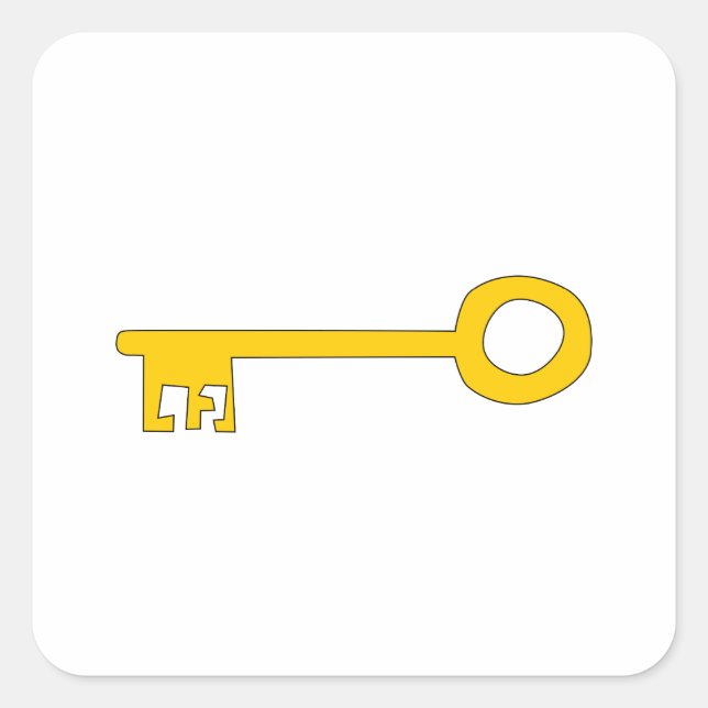 Gold Key on White. Square Sticker (Front)