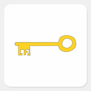 Gold Key on White. Square Sticker
