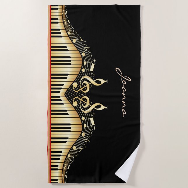 Gold Keyboard And Red Stripe Beach Towel (Front)