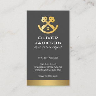 Gold Keys and Home Logo   Real Estate Business Card