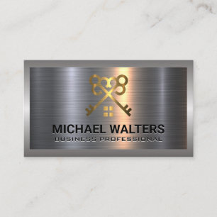 Gold Keys Home   Metal Background Business Card