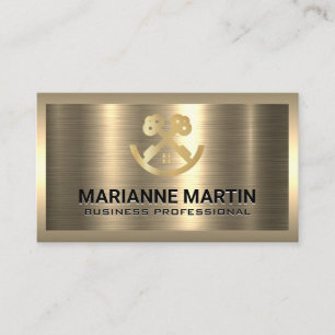 Gold Keys Real Estate Logo Metallic Business Card