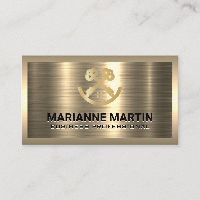 Gold Keys | Real Estate Logo | Metallic Business Card (Front)