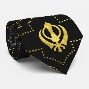 Gold Khanda symbol pattern Tie