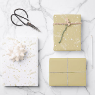 Gold Kids Eid Mubarak Wrapping Paper Sheet