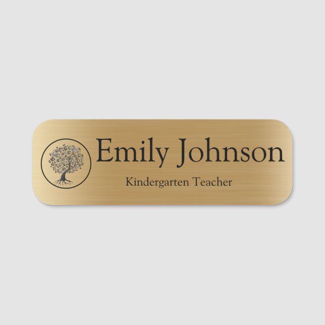 Gold Kindergarten Teacher Name | Custom Teacher Name Tag (Front)