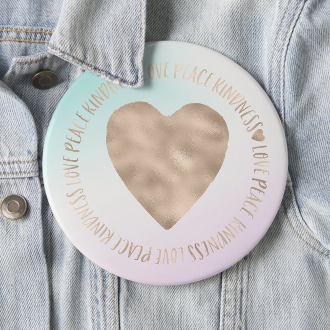 Gold Kindness Love Peace Heart Aqua Pink Tie Dye 6 Cm Round Badge (In Situ)