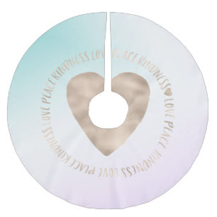 Gold Kindness Love Peace Heart Aqua Pink Tie Dye Brushed Polyester Tree Skirt