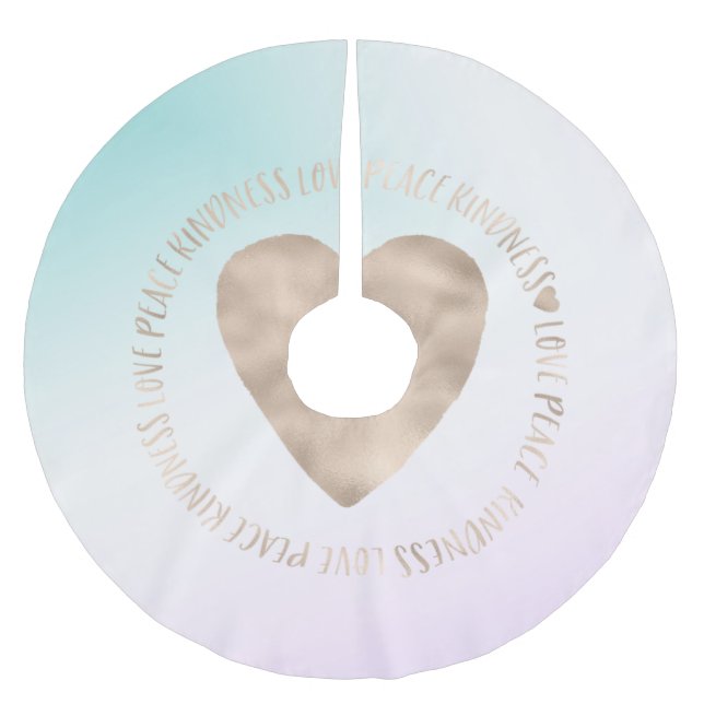 Gold Kindness Love Peace Heart Aqua Pink Tie Dye Brushed Polyester Tree Skirt (Front)