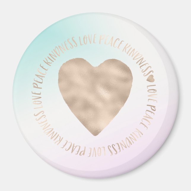 Gold Kindness Love Peace Heart Aqua Pink Tie Dye Magnet (Front)