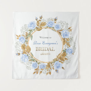 Gold-Kissed Blue Rose Bridal Backdrop Tapestry