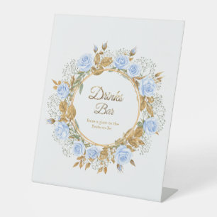 Gold-Kissed Blue Rose Bridal  Pedestal Sign