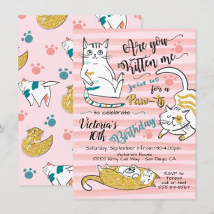 Gold Kitty Cat Birthday Party Invitation