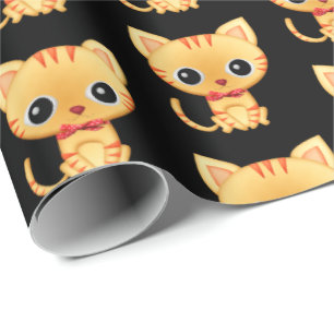 Gold kitty on black wrapping paper