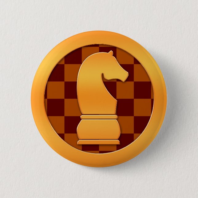 Gold Knight Chess Piece 6 Cm Round Badge (Front)