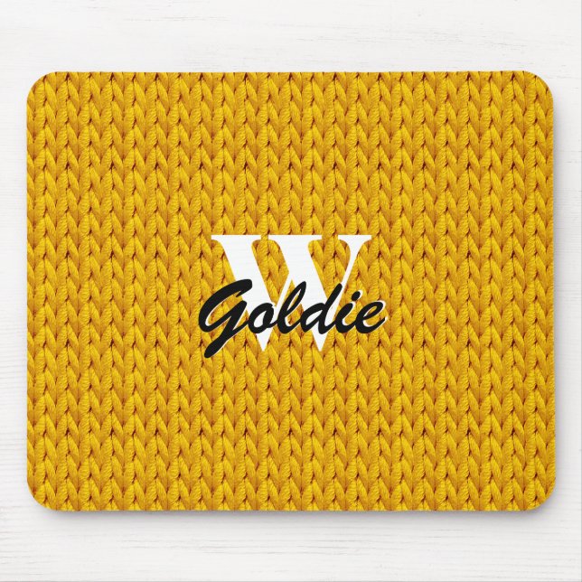Gold Knitted Texture Mouse Pad with Monogram (Front)
