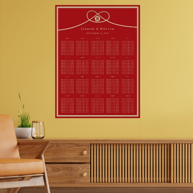 Gold Knot Double Happiness 囍 Wedding Seating Chart (Living Room 2)