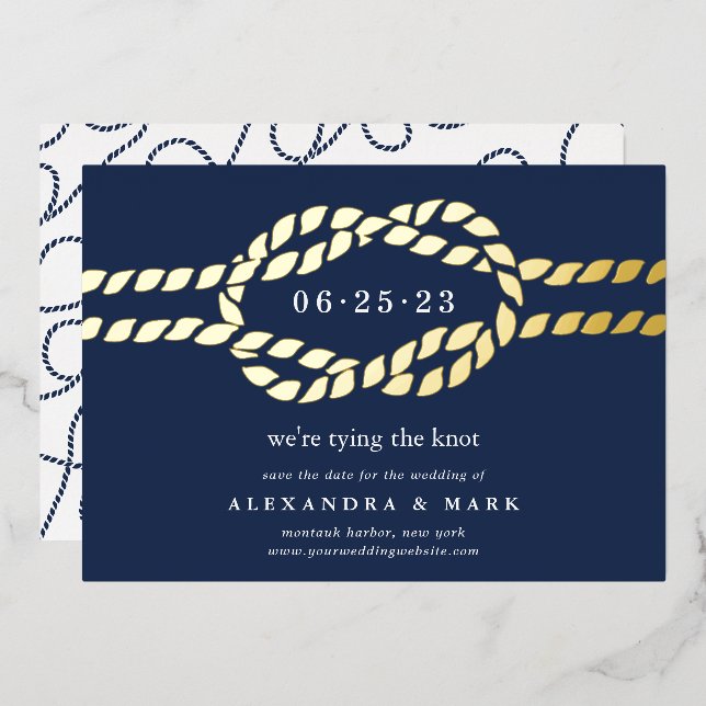 Gold Knot Nautical Save the Date Card (Front/Back)