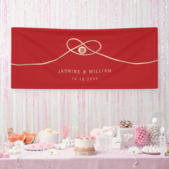 Gold Knot Union Double Happiness Chinese Wedding Banner (Party)