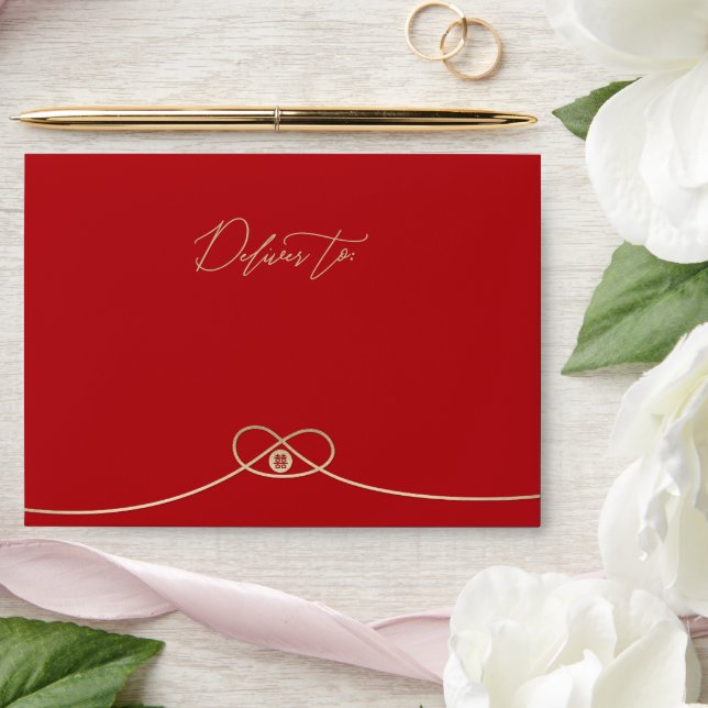 Gold Knot Union Double Happiness Chinese Wedding Envelope (Wedding)