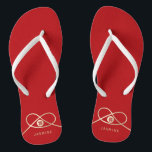 Gold Knot Union Double Happiness Chinese Wedding Flip Flops<br><div class="desc">Modern minimalist double happiness knot of union, love and marriage in red and gold. The double happiness is a classic and auspicious symbol used in all chinese, oriental and asian weddings. Designed by fat*fa*tin. Easy to customise with your own text, photo or image. For custom requests, please contact fat*fa*tin directly....</div>