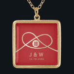 Gold Knot Union Double Happiness Chinese Wedding Gold Plated Necklace<br><div class="desc">Modern minimalist double happiness knot of union, love and marriage in red and gold. The double happiness is a classic and auspicious symbol used in all chinese, oriental and asian weddings. Designed by fat*fa*tin. Easy to customise with your own text, photo or image. For custom requests, please contact fat*fa*tin directly....</div>