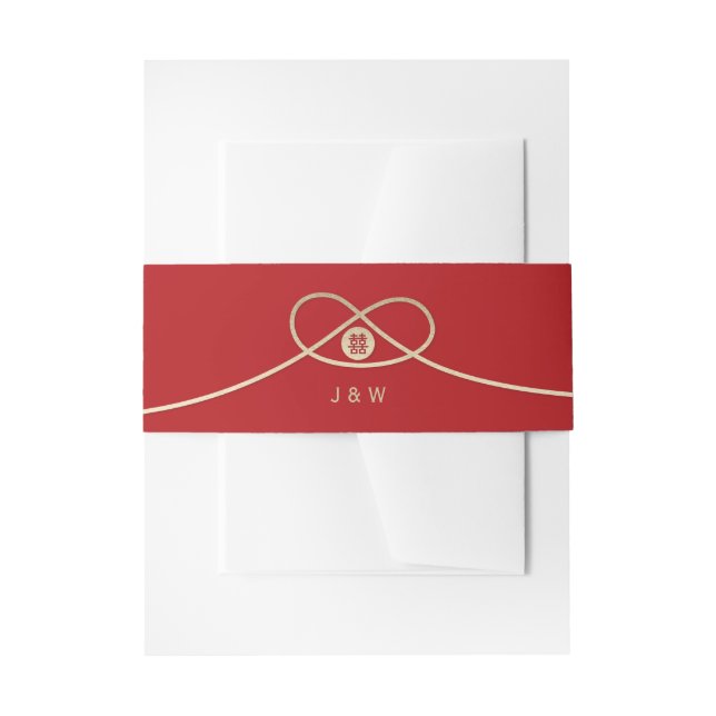 Gold Knot Union Double Happiness Chinese Wedding Invitation Belly Band (Front Example)