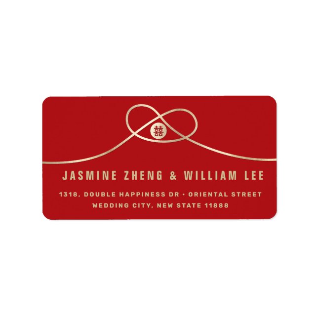 Gold Knot Union Double Happiness Chinese Wedding Label (Front)
